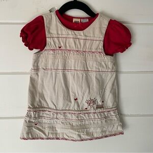 VTG Y2K Faded Glory 2 Piece Khaki Red Puff Sleeve Bird Dress Kid's 24 Months